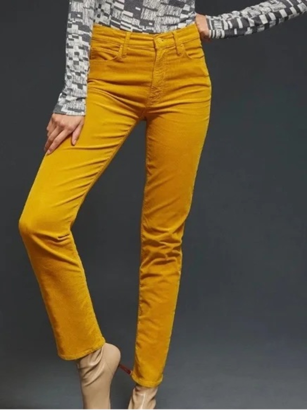 MOTHER Corduroy Jeans Pants The Mid-Rise Dazzler Ankle Size 25 honey Yellow